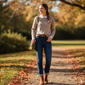Vintage Traditions Beige Embroidered Knit Sweater
